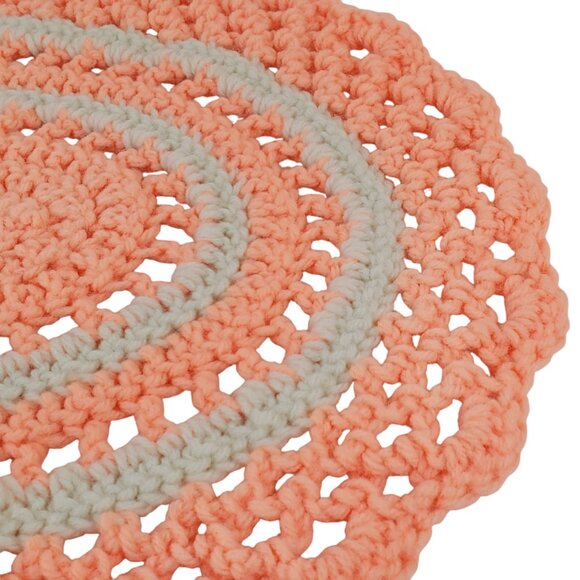Orange and White Oval Crocheted Placemats. 17"x13" Set of Four. - Picture 3 of 4